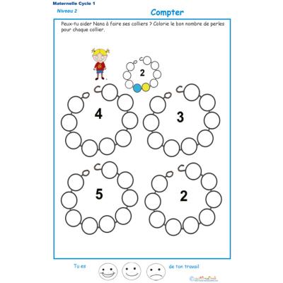 Exercice 2 pour compter et colorier les perles du collier de Nana
