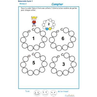 Exercice 4 pour compter et colorier les perles du collier de Nana
