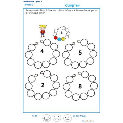 Exercice 5 pour compter et colorier les perles du collier de Nana