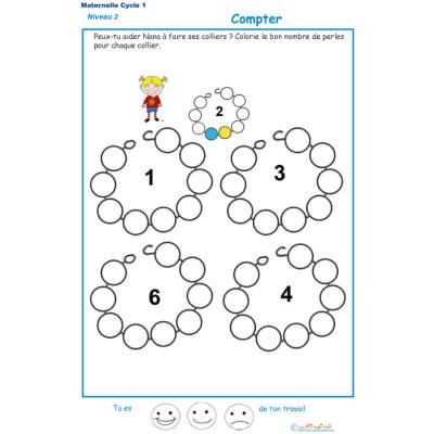Exercice 6 pour compter et colorier les perles du collier de Nana