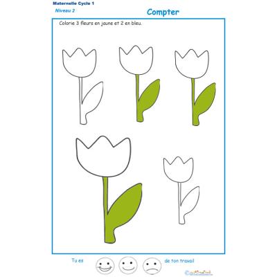 Exercice 1 pour colorier le nombre de fleurs indiqu&eacute; par la consigne
