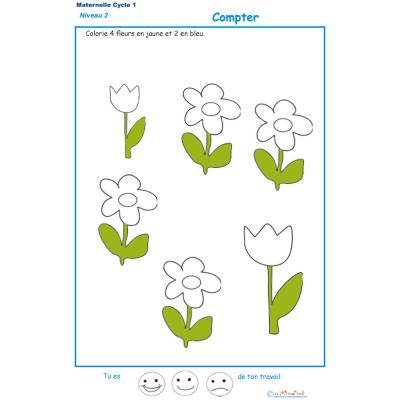 Exercice 3 pour colorier le nombre de fleurs indiqu&eacute; par la consigne