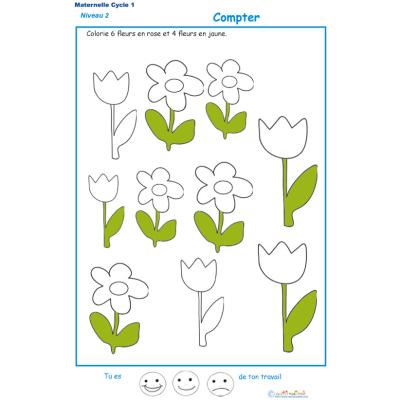 Exercice 6 pour colorier le nombre de fleurs indiqu&eacute; par la consigne