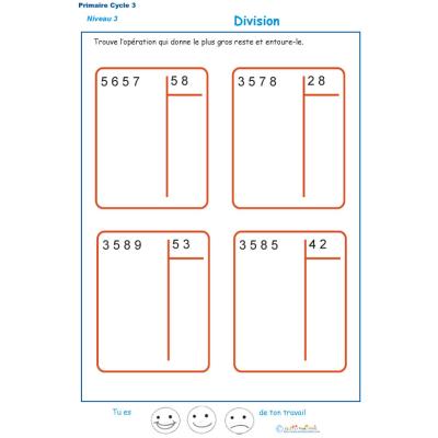 Divisions à deux chiffres - division euclidienne exercice 3 