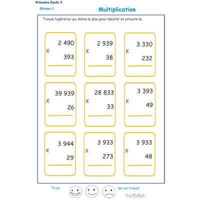 Imprimer des multiplications cycle 3 niveau 3 exercice 1