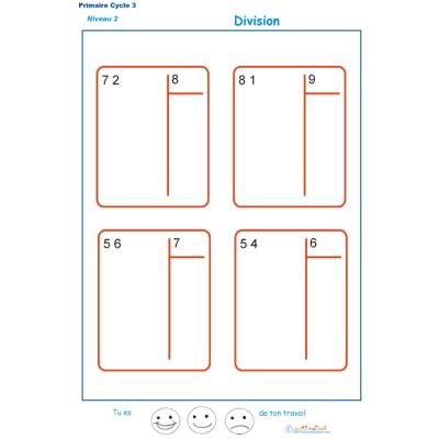 divisions sans reste  bas&eacute;es sur les tables de multiplication exercice 6