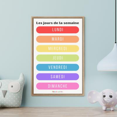 L'affiche des jours de la semaine à imprimer gratuitement. Imprimez une affiche des jours de la semaine tiré de la pédagogie Montessori pour des jours de la semaine et afin de les aider à se retro