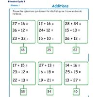 Additions pour les enfants du cycle 3 du primaire niveau 1