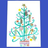 tableau peinture et collage d'un sapin de Noël