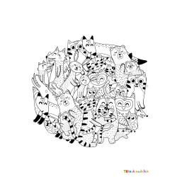 Voici un coloriage d'animaux mignons en cercle. un dessin plein d'amour.