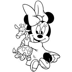 Coloriage de Minnie bébé avec sa peluche