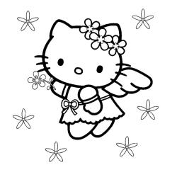 Coloriage Hello Kitty en ange de Noël