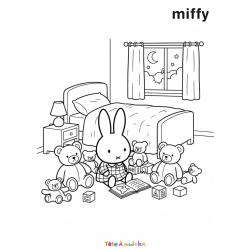 Coloriage de Miffy au milieu des fleurs à imprimer