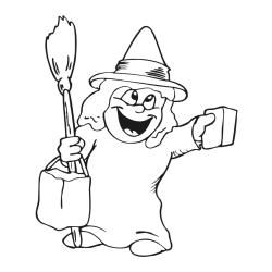 Coloriage d'une fille déguisée en sorcière