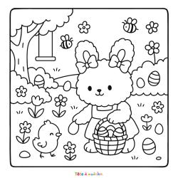 Retrouvez un mignon?coloriage Coco Wyo à imprimer ?️gratuitement avec un petit lapin qui chasse les oeufs de Pâques✅
