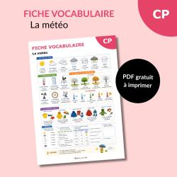 Téléchargez une fiche de vocabulaire sur la météo à imprimer pour la maternelle et le CP. Activités, exercices et mots illustrés à imprimer gratuitement.