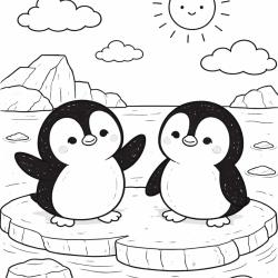 Coloriage simple de pingouins qui glissent sur la banquise à imprimer gratuitement