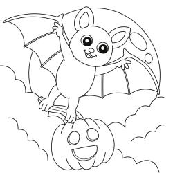 Coloriage d'une chauve souris avec une citrouille à imprimer