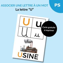 Une carte alphabet pour associer la lettre U à un mot : U comme Usine
