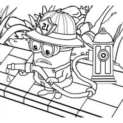 ?Coloriage d'un minion pompier à imprimer ✅avec Tête à modeler