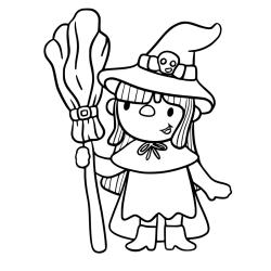 Coloriage d'une sorcière avec un balai à imprimer avec Tête à modeler