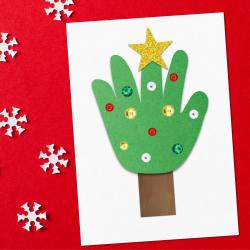 Créer une carte de Noël en forme de sapin avec le contour de la main