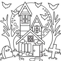 ?️ Coloriage d'une maison hantée facile à imprimer avec Tête à modeler