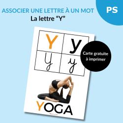 Une carte alphabet pour associer la lettre Y à un mot : Y comme Yoga