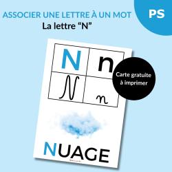Une carte alphabet pour associer la lettre N à un mot : N comme Nuage