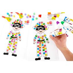 Retrouvez un modèle d'Arlequin à tamponner et proposez une activité de Carnaval facile pour les maternelles.