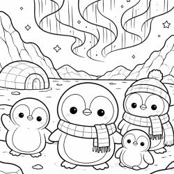 Coloriage pingouin kawaii au pôle Nord à imprimer gratuitement copie