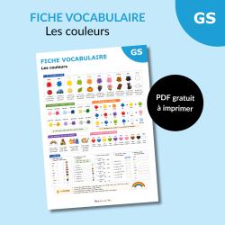 Fiche vocabulaire couleurs à imprimer en maternelle GS et CP