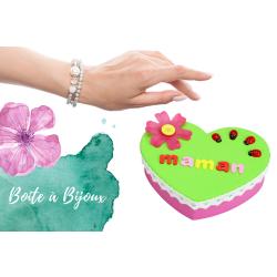 Voici une activité facile qui permettra aux plus petits de fabriquer une jolie boite à bijoux pour la fête des mères avec un peu de peinture et des accessoires plein de couleurs. Un cadeau mig