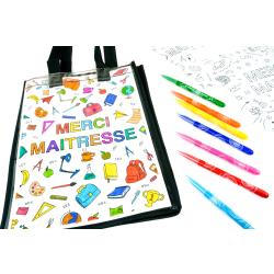 Cadeau Maitresse : Sac personnalisé avec un coloriage