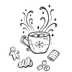 Carte cadeau à colorier : chocolat chaud. Une carte à imprimer et à colorier afin de l'offrir en cadeau avec les autres présents le soir de Noël. Il suffira juste d'y écrire une petit mot doux pour la