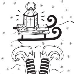 Carte cadeau à colorier : Le lutin et le traineau. Une carte à imprimer et à colorier. vous pourrez ainsi y écrire une joli petit mot afin de l'offrir à Noël.