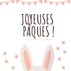Carte Joyeuses Pâques avec de belles oreilles de lapin à imprimer gratuitement pour l'envoyer à la famille et aux amis afin de leur souhaiter de passer de joyeuses Pâques. Imprimez la carte sur du pap