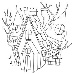Coloriage d'une maison de sorcière à imprimer avec Tête à modeler