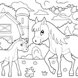 Dessin d'un cheval inspiré des chevaux de concours dont la crinière est tressée. La crinière tressée donne à ce cheval un air très graphique. Un dessin de cheval à imprimer pour le coloriage