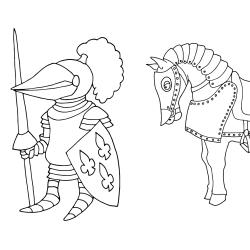 Un coloriage chevalier à proposer aux enfants qui aiment l'univers des chevaliers et leurs châteaux. Page 15