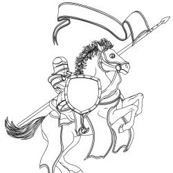 Un coloriage chevalier à proposer aux enfants qui aiment l'univers des chevaliers et leurs châteaux. Page 19