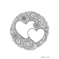 Coloriage d'un coeur au bouquet de grosses fleurs. Coloriage d'un gros coeur décoré d'un bouquet de grosses fleurs, un coloriage à faire pour le plaisir ou pour l'offrir à l'occasion d'une fà&trad
