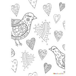 Coloriage d'un coeur à la branche et aux fleurs. Coloriage d'un coeur décoré d'une branche tréssée et de 3 grosses fleurs