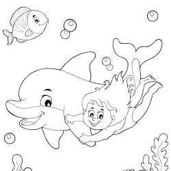 Coloriage d'un dauphin et d'un enfant