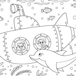 Coloriage dauphin : voici un dessin à imprimer avec un superbe dauphin. Un coloriage à imprimer sur le thème des dauphins et des animaux marins - Page 09