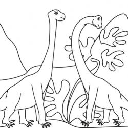 Coloriage de deux dinosaures vivant au temps du jurassique : sur ce coloriage votre enfant pourra colorier le dessin de deux brachiosaures, des dinosaures qui vivaient à l'époque du jurassique. Les de