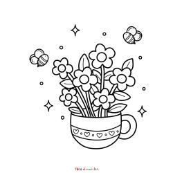 Retrouvez le Coloriage de fleurs dans une tasse et imprimez un dessin aux enfants qui aiment la nature