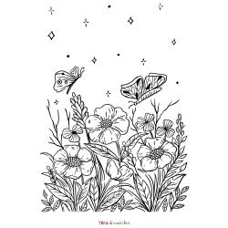 Retrouvez le coloriage de fleurs et papillons et imprimez un dessin aux enfants qui aiment la nature