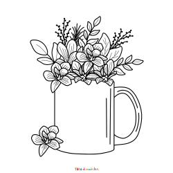Retrouvez le coloriage de jolies fleurs dans un mug et imprimez aux enfants un dessin sur le thème de la nature