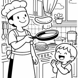 Coloriage du lancé de crêpes de la chandeleur